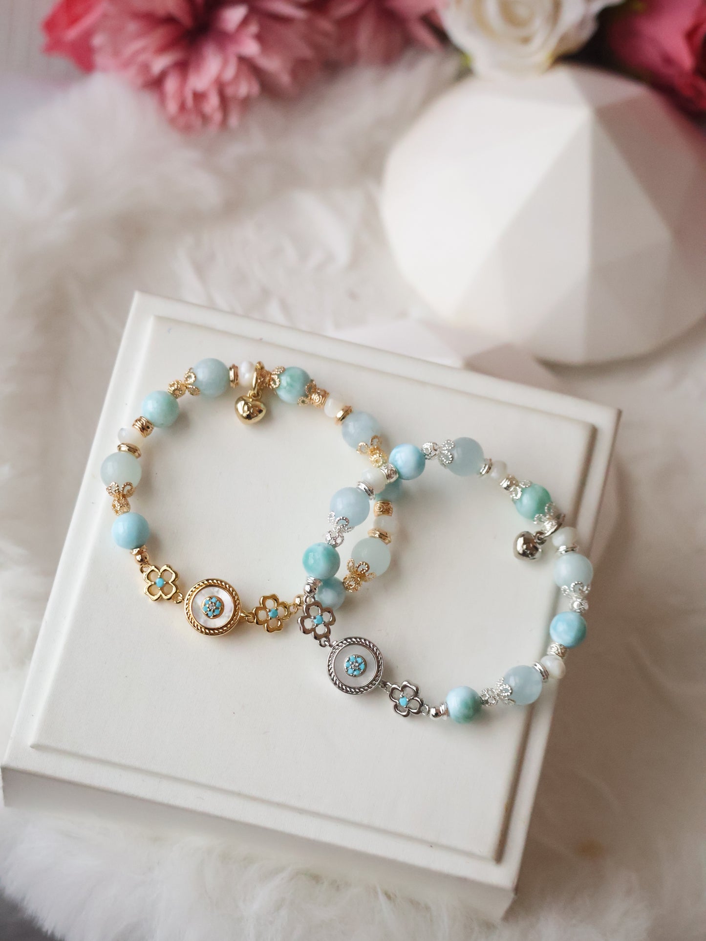 *Instocks* Grand Blue 8mm - Larimar, White Conch, Aquamarine (Elastic)