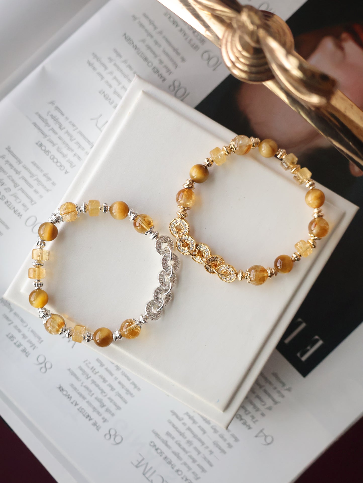 *Instocks* - Fengshui Coins Prospera - 8mm Citrine & Tiger's Eye (Elastic)