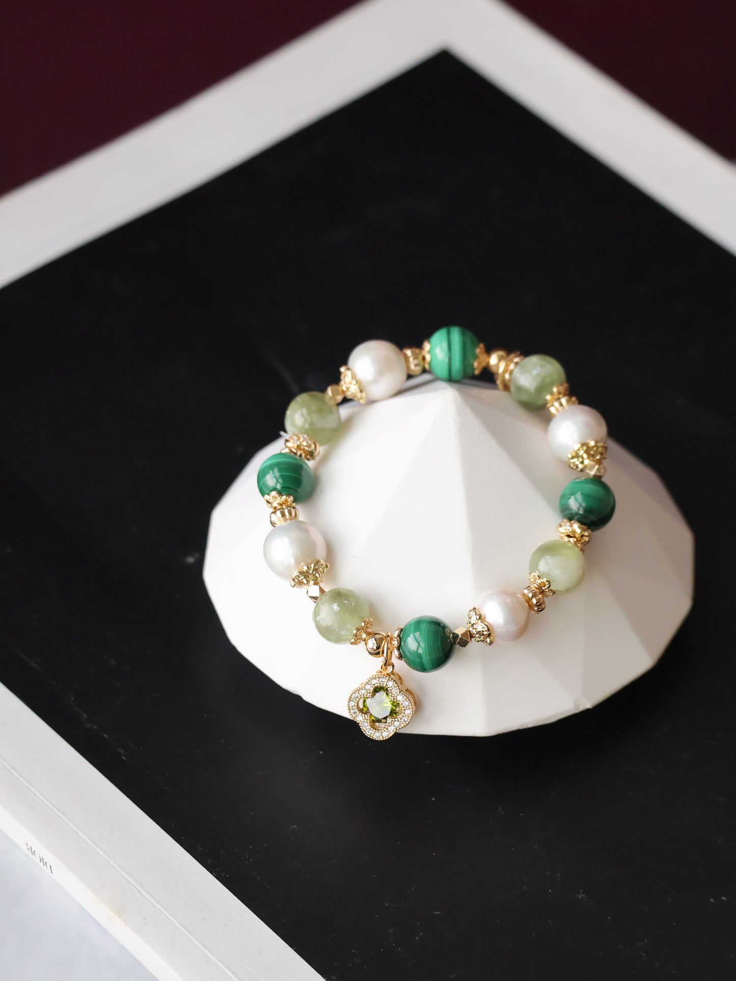 *Instocks* 8mm/10mm Cordelia Twin: Malachite, Green Emerald Mica, Freshwater Pearl (Elastic)
