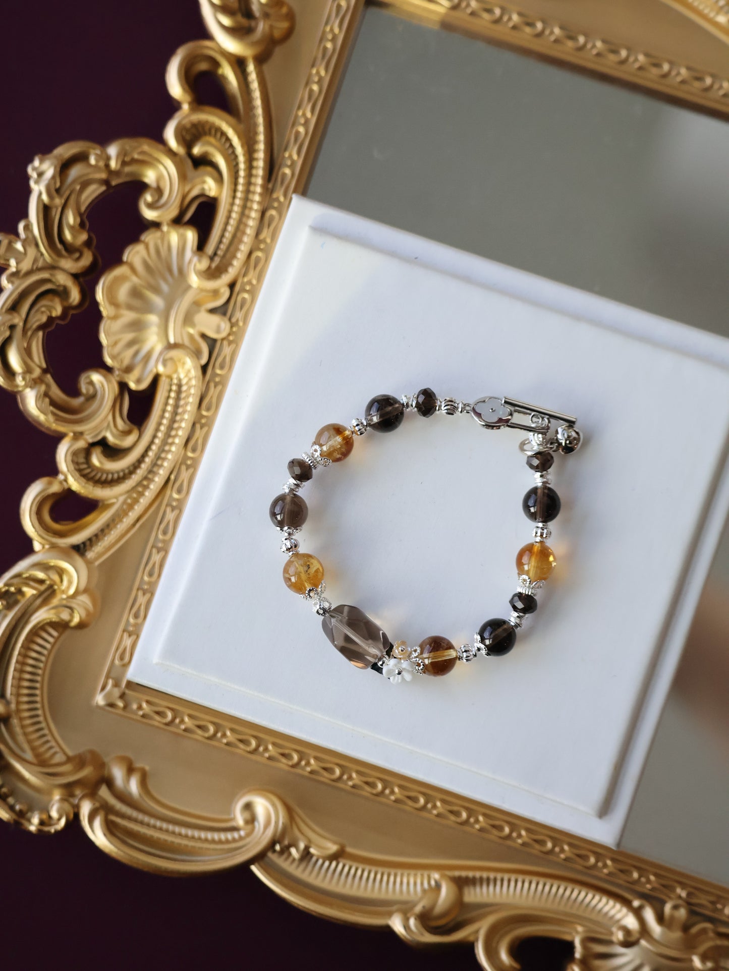 *Instocks* Midnight Shimmer - 8mm Smoky Quartz, Citrine with Smoky Quartz Free Form with OT Clasp (Elastic)