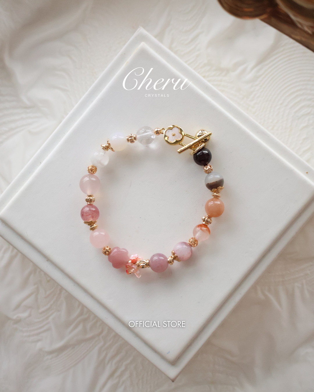 *Instocks* Choco Berry – 8mm Duobao with Guava Quartz Flower Carving with OT Clasp (Elastic)