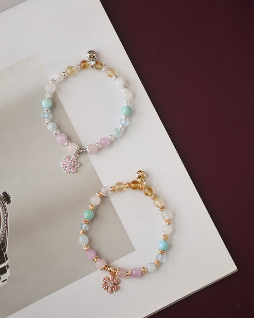 *Instocks* Eira - 6mm Pastel Duobao Bracelet with Snowflake Charm (Elastic)
