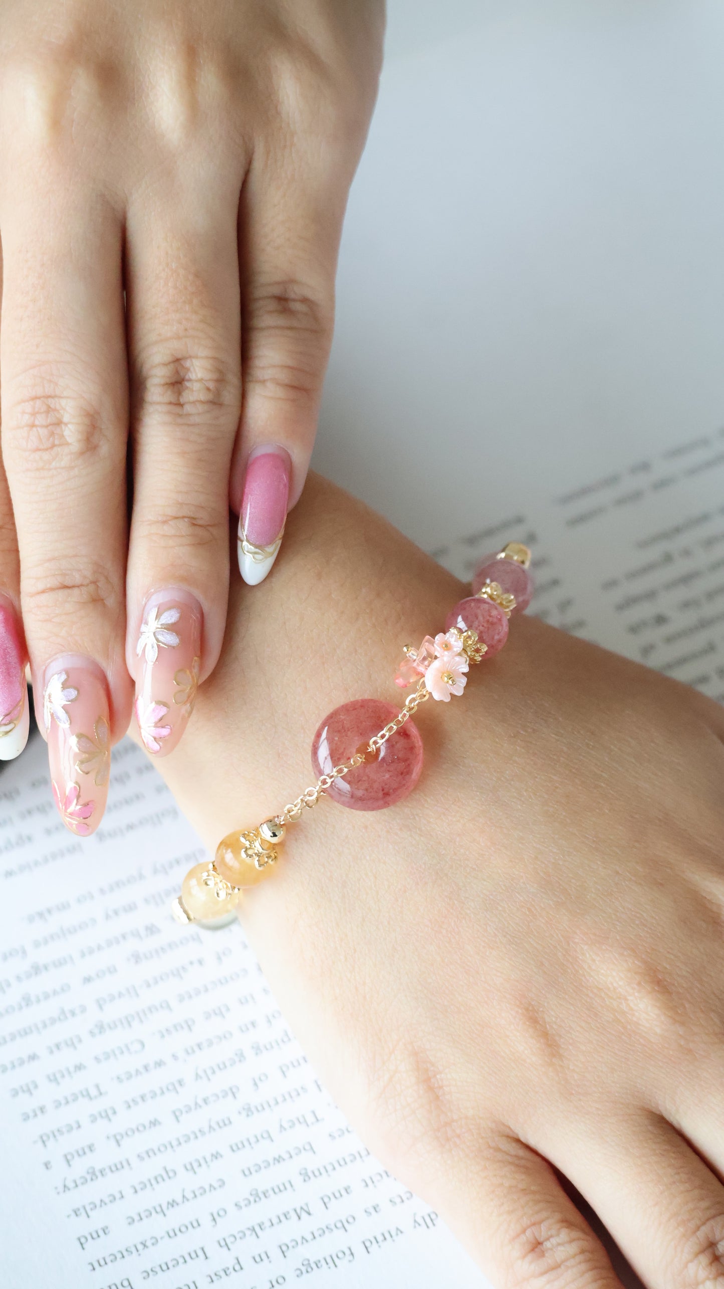 *Instocks* Strawberry Quartz Ping An Kou 平安扣 Duobao Crystal Bracelet (Elastic)
