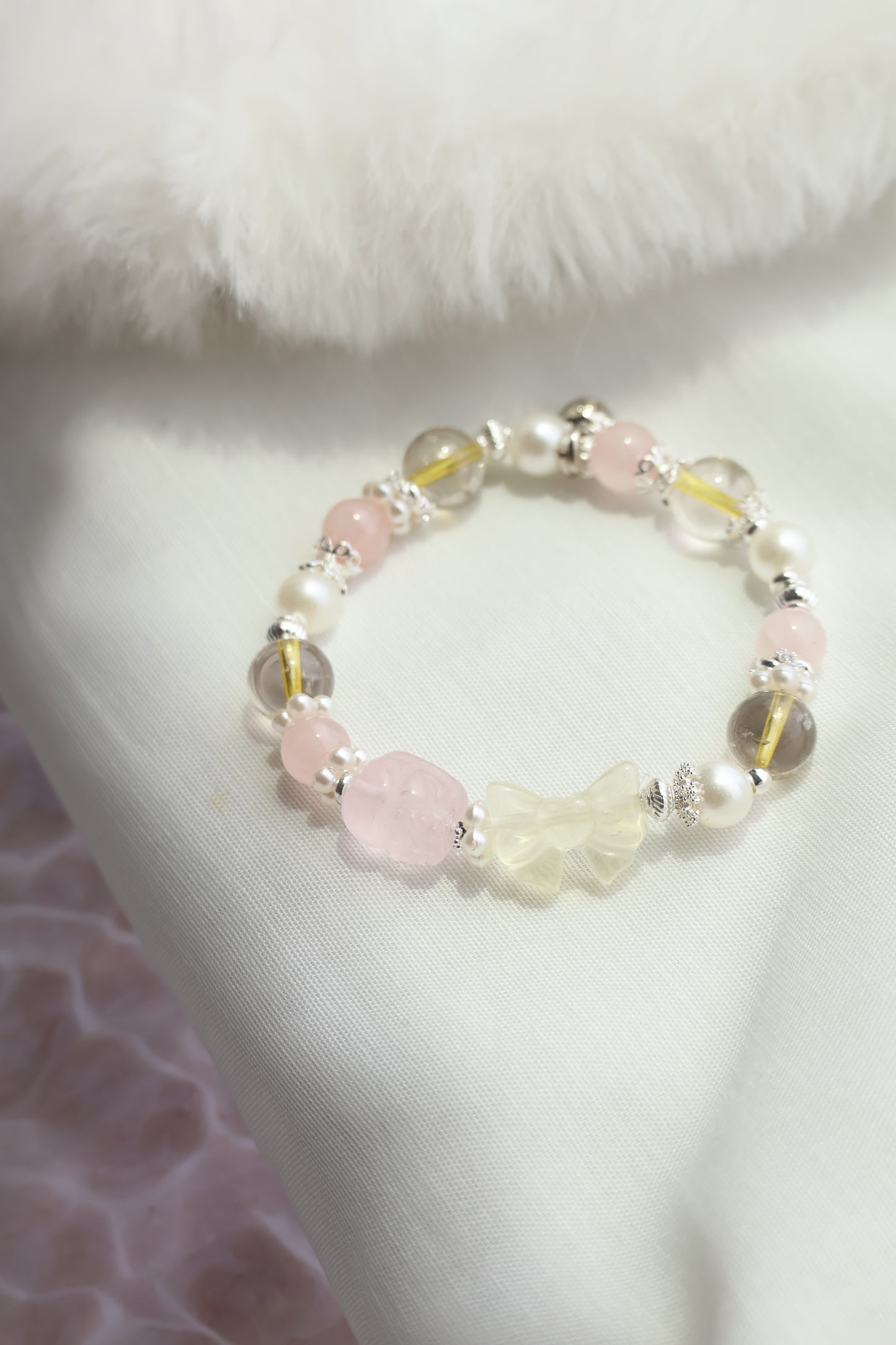 *Instocks* Gold Rutile & Rose Quartz with Lemon Quartz Ribbon & Rose Quartz Pixiu Crystal Bracelet (Elastic)