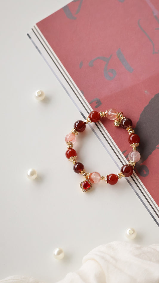 *Backorder* Blaze - Carnelian, Garnet & Fire Quartz with Red Clover Crystal Bracelet (Elastic)