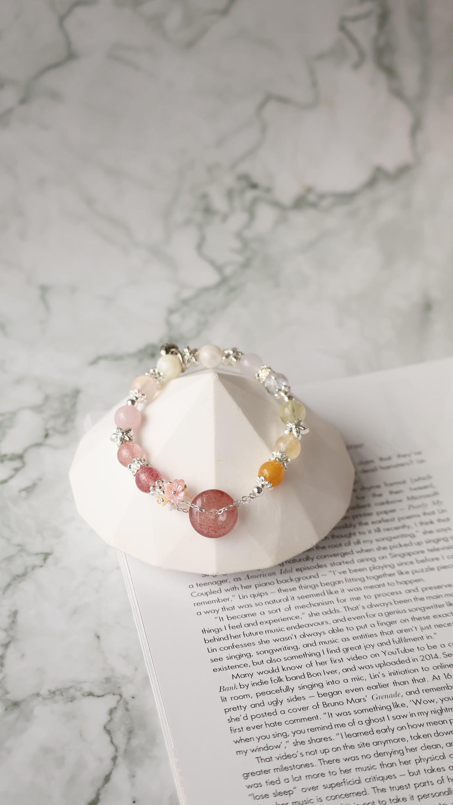 *Instocks* Strawberry Quartz Ping An Kou 平安扣 Duobao Crystal Bracelet (Elastic)