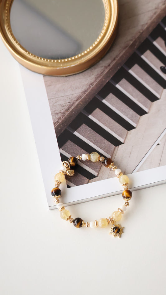 *Backorder* Eye of the Tiger - Azeztulite Citrine, Tiger's Eye & White Conch Rondelles Crystal Bracelet (Elastic)