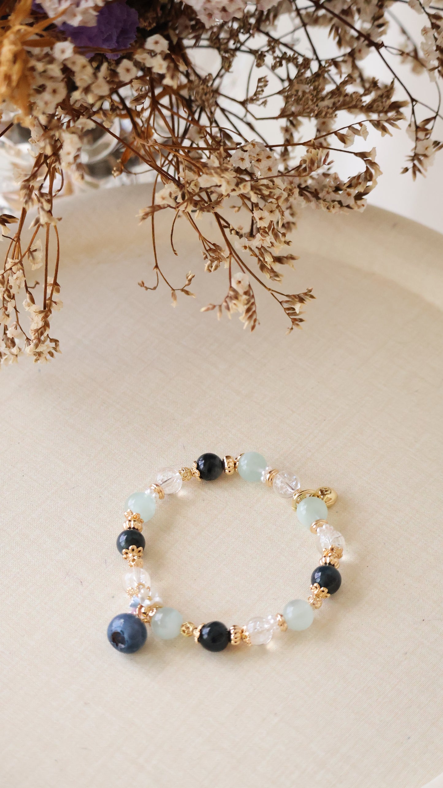 *Backorder* Glazed Blueberry - Pietersite, Milky Aquamarine & Clear Quartz with Bouquet Crystal Bracelet (Elastic)