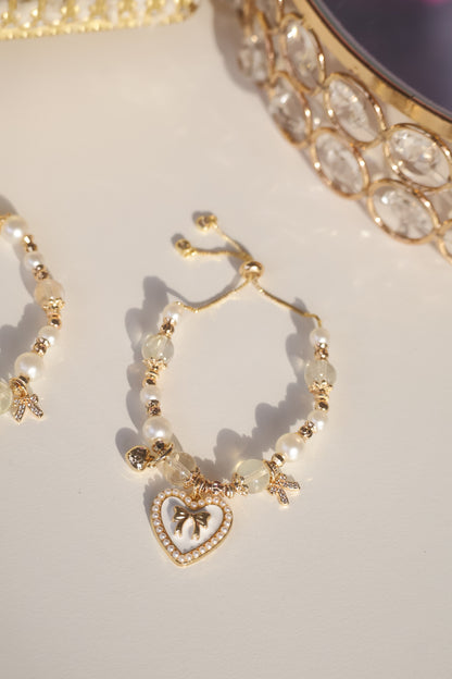 *Instocks* Cherie with Heart & Ribbon Crystal Bracelet (Elastic)