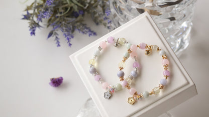 *Backorder* Duobao 多宝 Bouquet - Green Jadeite, Blue Lace Agate, Kunzite, Rose Quartz & Lemon Quartz with Laser Flower Crystal Bracelet (Elastic)