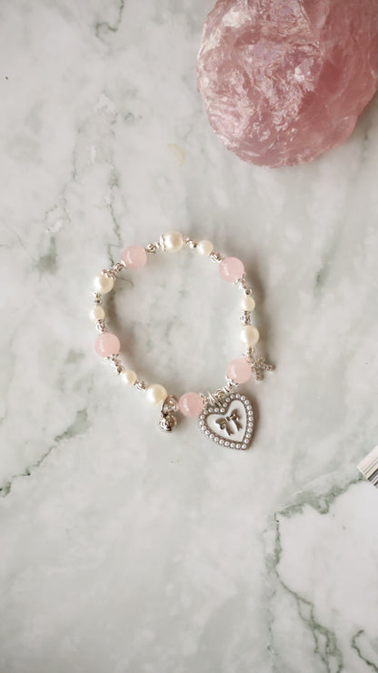 *Instocks* Cherie with Heart & Ribbon Crystal Bracelet (Elastic)