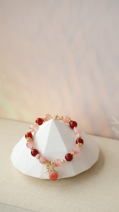 *Backorder* Bloom - Carnelian & Yan Yuan Agate with Bejeweled Strawberry Crystal Bracelet (Elastic)