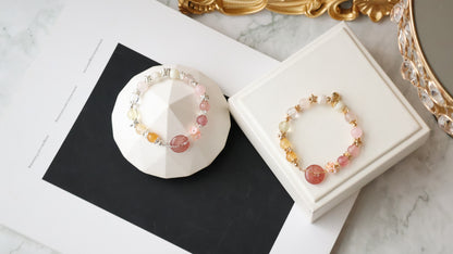 *Instocks* Strawberry Quartz Ping An Kou 平安扣 Duobao Crystal Bracelet (Elastic)