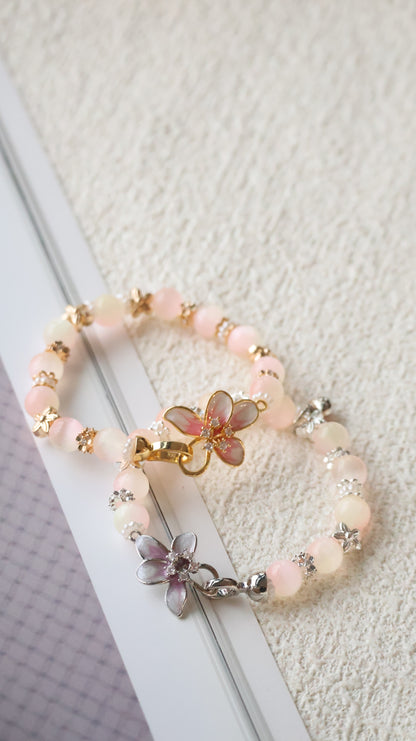 *Instocks* Yellow-pink Satin Spar with Flower Clasp Crystal Bracelet (Elastic)