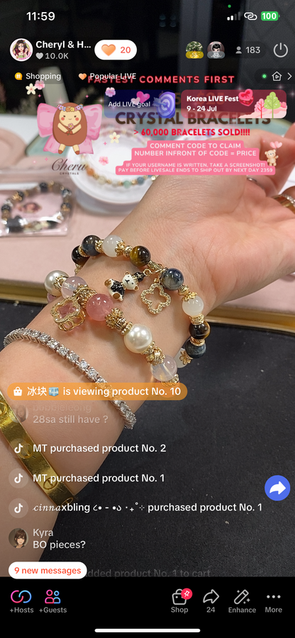 *Instocks* 6mm/8mm/10mm Polo RL - Pietersite, Tiger's Eye & Moonstone with Bear & Clover Crystal Bracelet (Elastic)