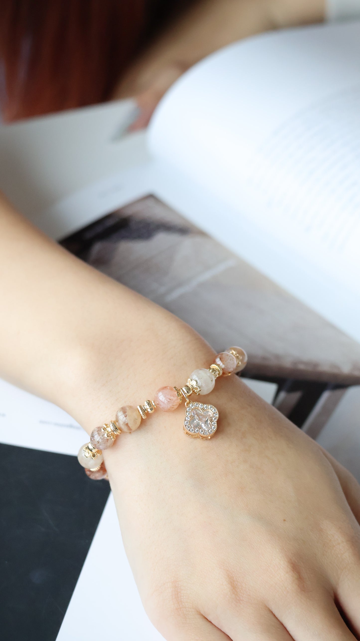 *Backorder* Cordelia Twin in 8mm - Thousand Layer Garden Quartz & Black Gold Super 7 Crystal Bracelet (Elastic)