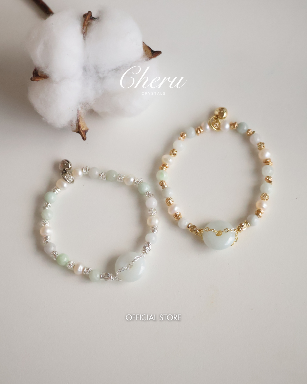 *Instocks* 平安扣 Ping An Kou 6mm Green Jadeite with Fresh Water Pearls (Elastic)