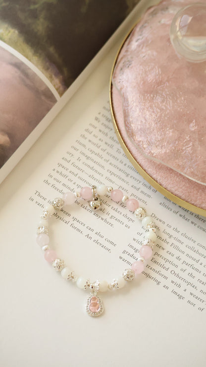 *Backorder* Mini Hulu - Rose Quartz & White Jadeite Crystal Bracelet (Elastic)