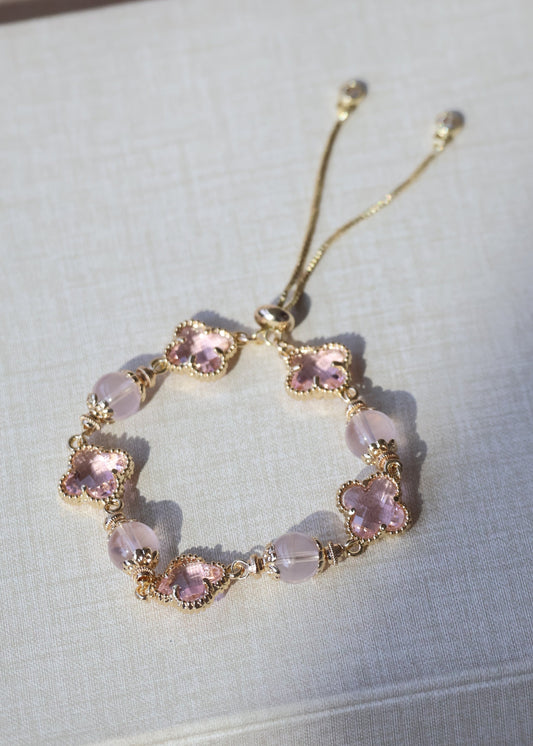 *Backorder* Cloverfull V2 - Rose Quartz/Amethyst/Honey Citrine Crystal Bracelet (Push pull)