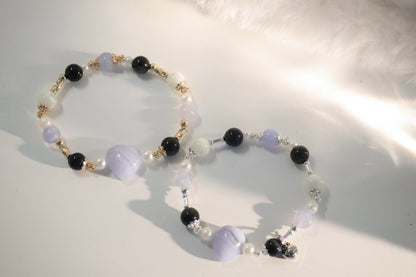 *Instocks* Blue Lace Agate, White Conch, Tiger's Eye & Blue Lace Agate Heart Crystal Bracelet (Elastic)