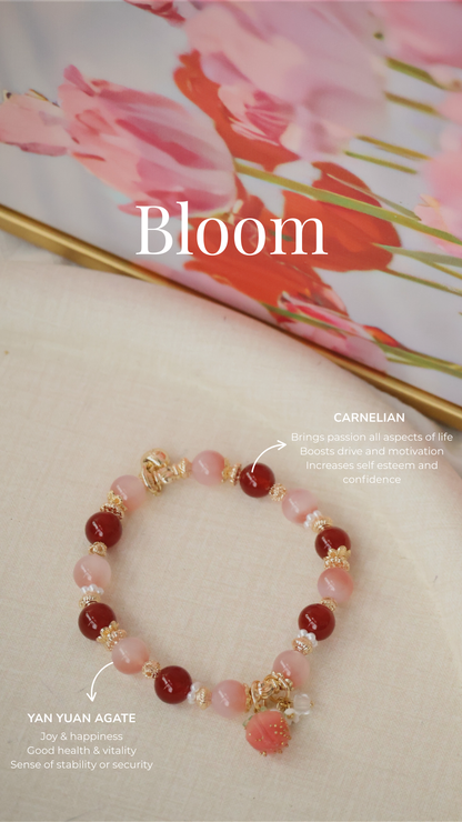 *Backorder* Bloom - Carnelian & Yan Yuan Agate with Bejeweled Strawberry Crystal Bracelet (Elastic)
