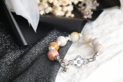 *Instocks* Fossilised Coral Jade with Clover Charm Crystal Bracelet (Elastic)