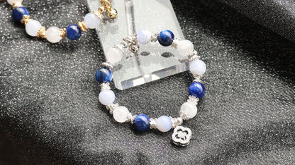 *Instocks* Cordelia Twin - Blue Kyanite, Blue Lace Agate & White Phantom Quartz with Sparkly Blue Clover Crystal Bracelet (Elastic)