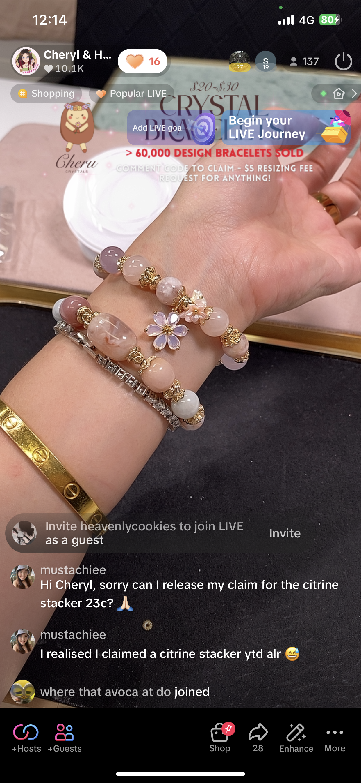 *Instocks* Pink Purple Emerald Mica, Lilac Chalcedony & Rose Quartz with Pink Flower & Mini Flower Bouquet Crystal Bracelet (Elastic)