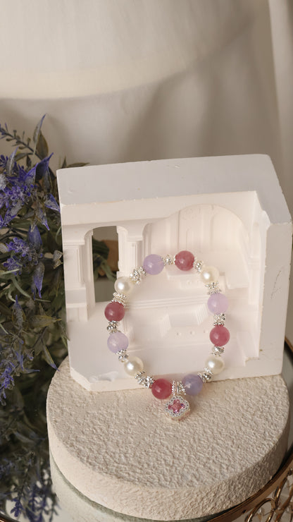 *Instocks* The Original Cordelia - Lavender Moon Quartz & Lavender Rose Quartz Crystal Bracelet (Elastic)
