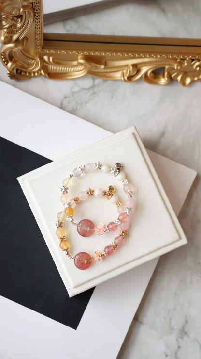 *Instocks* Strawberry Quartz Ping An Kou 平安扣 Duobao Crystal Bracelet (Elastic)