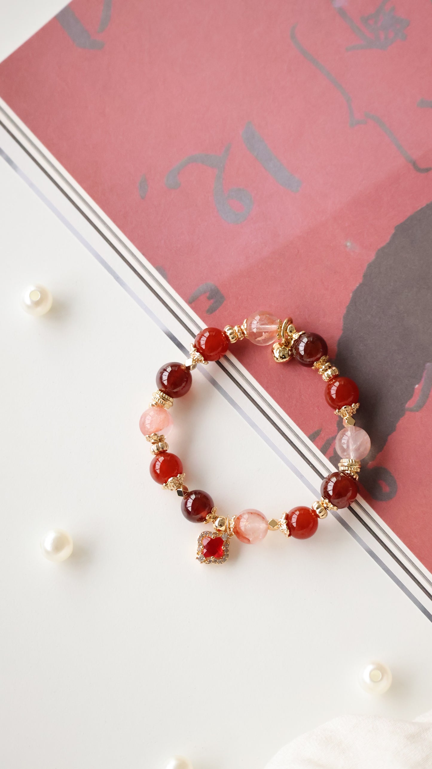 *Backorder* Blaze - Carnelian, Garnet & Fire Quartz with Red Clover Crystal Bracelet (Elastic)