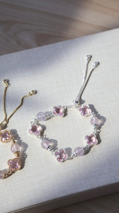*Backorder* Cloverfull V2 - Rose Quartz/Amethyst/Honey Citrine Crystal Bracelet (Push pull)