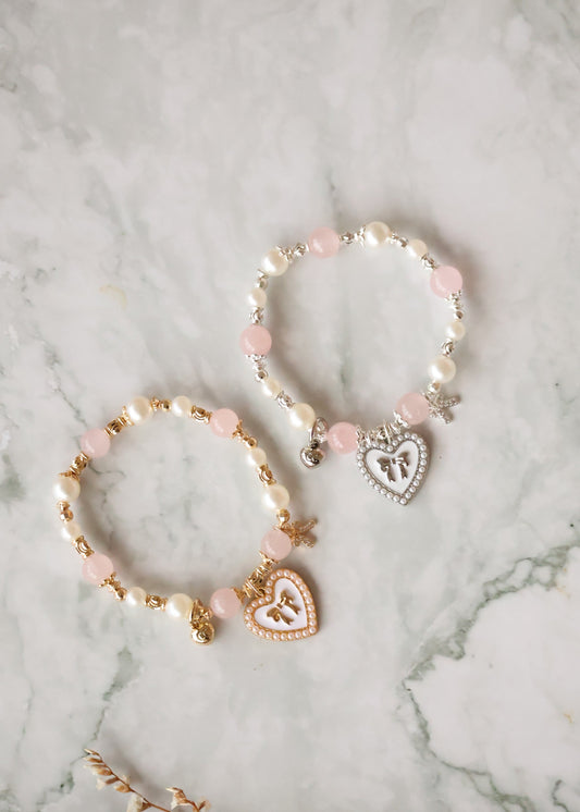 *Instocks* Cherie with Heart & Ribbon Crystal Bracelet (Elastic)
