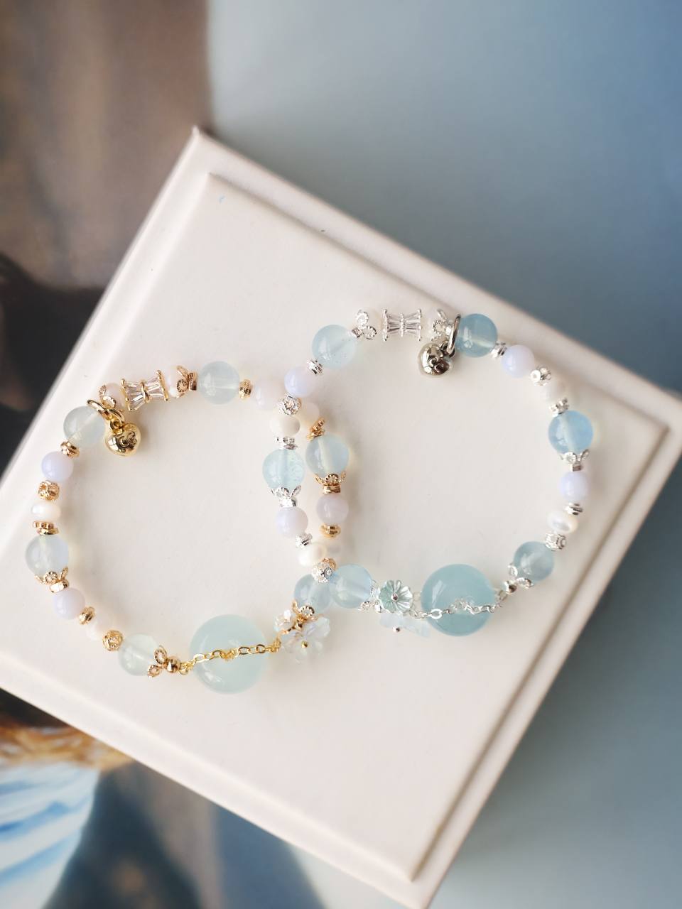 *Instocks*  Everfae 平安扣 Ping An Kou Series - 8mm Aquamarine, White Conch, Blue Lace Agate