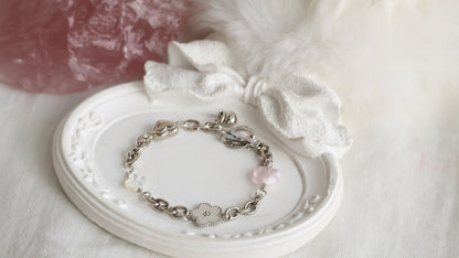 *Backorder* Celine - Chain with Snow Garden Rose Quartz Heart, MOP Clover & Flower Crystal Bracelet (OT Clasp) 2.0
