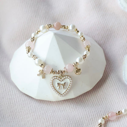 *Instocks* Cherie with Heart & Ribbon Crystal Bracelet (Elastic)