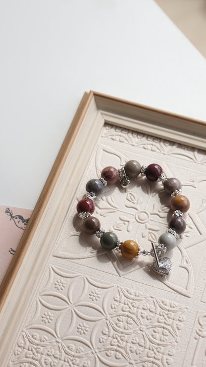 *Instocks* Alashan Agate with Sparkly Heart & OT Clasp Crystal Bracelet (Elastic)