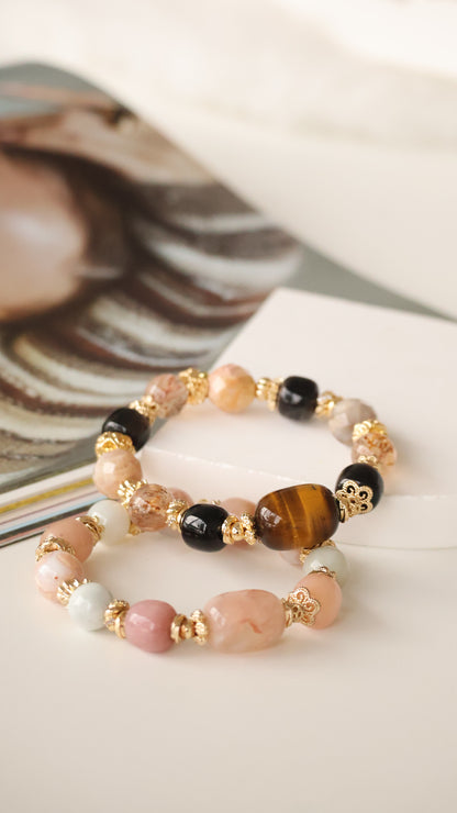 *Instocks* OG Slushie - Flower Agate Barrel Freeform, Light Green Jadeite, Flower Agate & Drum Pastel Yan Yuan Agate Crystal Bracelet (Elastic)