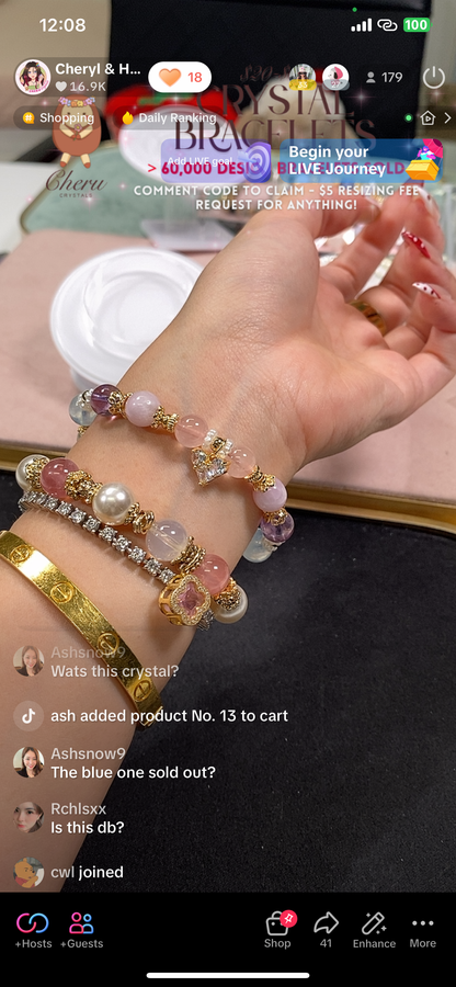 *Instocks* Pastel Duobao 多宝 - Citrine, Lemon Quartz, Aquamarine, Prehnite, Amethyst, Kunzite & Rose Quartz (Without Charm) Crystal Bracelet (Elastic)