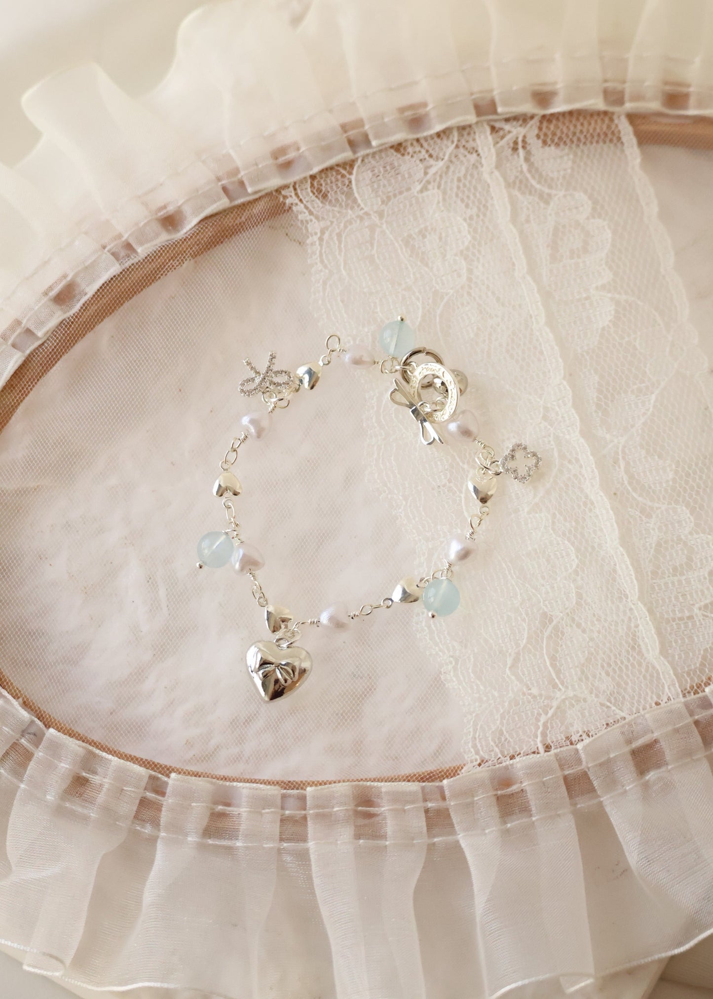 *Instocks* Dangly V2 with Ribbon, Heart Locket & Mini Clover Crystal Bracelet (OT Clasp)