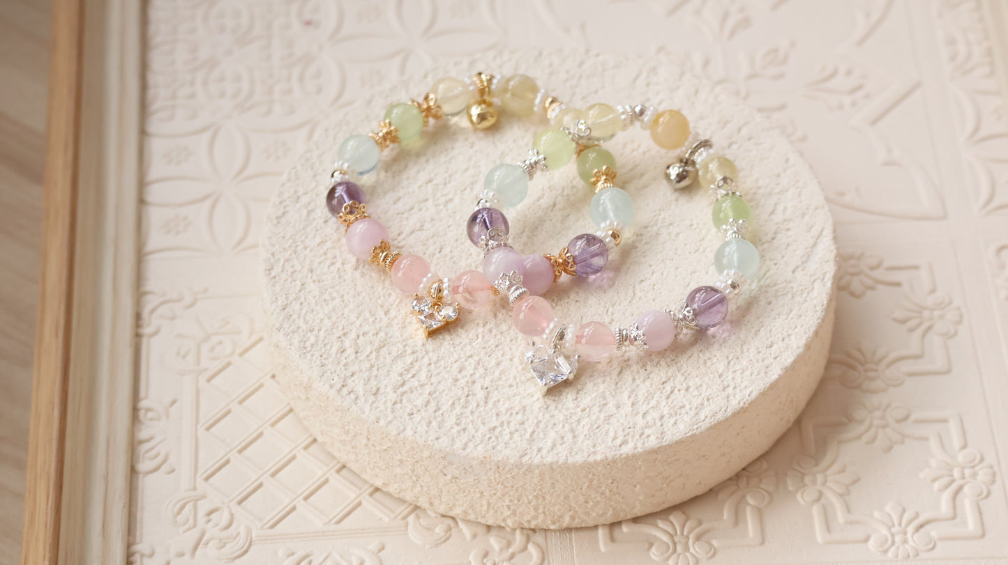 *Instocks* Pastel Duobao 多宝 - Citrine, Lemon Quartz, Aquamarine, Prehnite, Amethyst, Kunzite & Rose Quartz (Without Charm) Crystal Bracelet (Elastic)