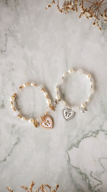*Instocks* Cherie with Heart & Ribbon Crystal Bracelet (Elastic)