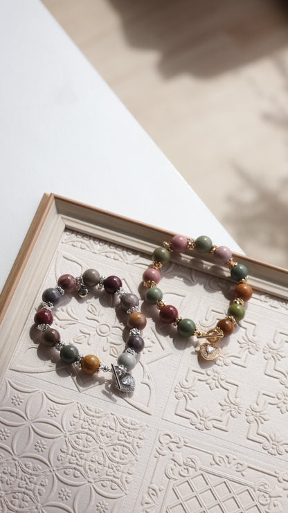 *Instocks* Alashan Agate with Sparkly Heart & OT Clasp Crystal Bracelet (Elastic)