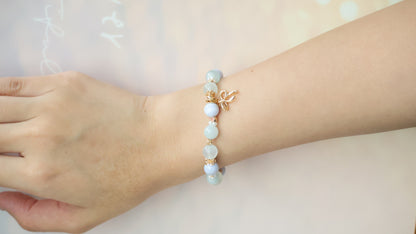 *Backorder* Musa - Blue Lace Agate, Aquamarine & Milky Aquamarine with Bow Crystal Bracelet (Elastic)