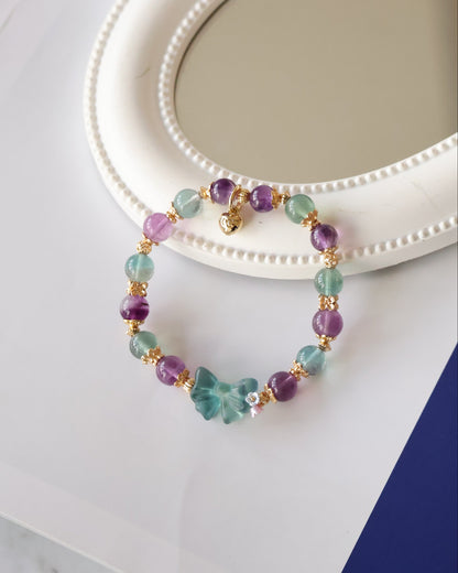 *Instocks* Berri Bow 8mm Blue Fluorite & Purple Fluorite with Blue Fluorite Bow (Elastic)