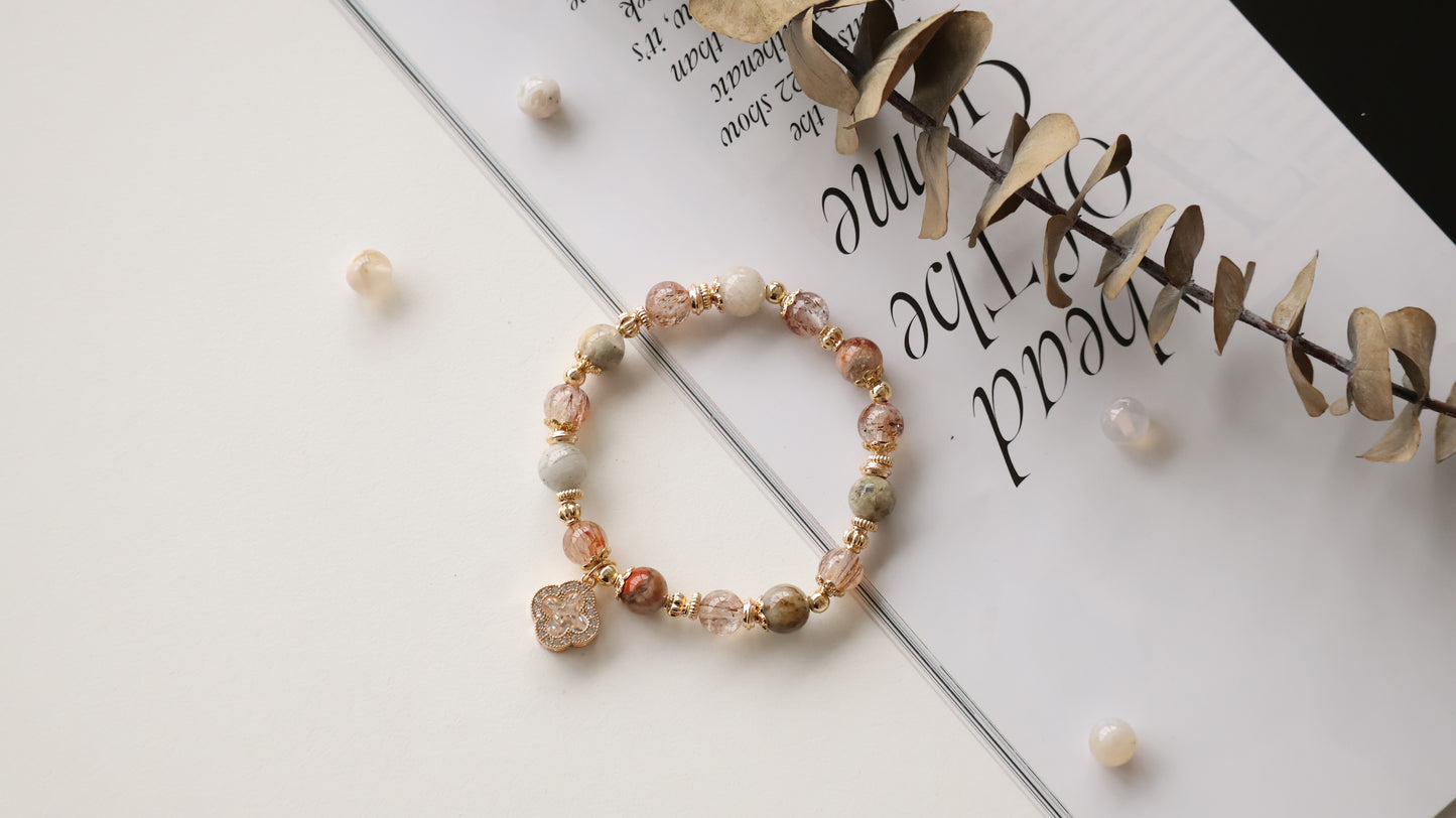 *Backorder* Cordelia Twin in 8mm - Thousand Layer Garden Quartz & Black Gold Super 7 Crystal Bracelet (Elastic)
