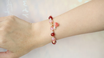 *Backorder* Bloom - Carnelian & Yan Yuan Agate with Bejeweled Strawberry Crystal Bracelet (Elastic)