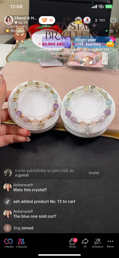 *Instocks* Pastel Duobao 多宝 - Citrine, Lemon Quartz, Aquamarine, Prehnite, Amethyst, Kunzite & Rose Quartz (Without Charm) Crystal Bracelet (Elastic)