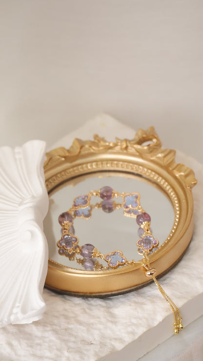 *Backorder* Cloverfull V2 - Rose Quartz/Amethyst/Honey Citrine Crystal Bracelet (Push pull)