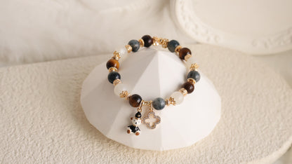 *Instocks* 6mm/8mm/10mm Polo RL - Pietersite, Tiger's Eye & Moonstone with Bear & Clover Crystal Bracelet (Elastic)